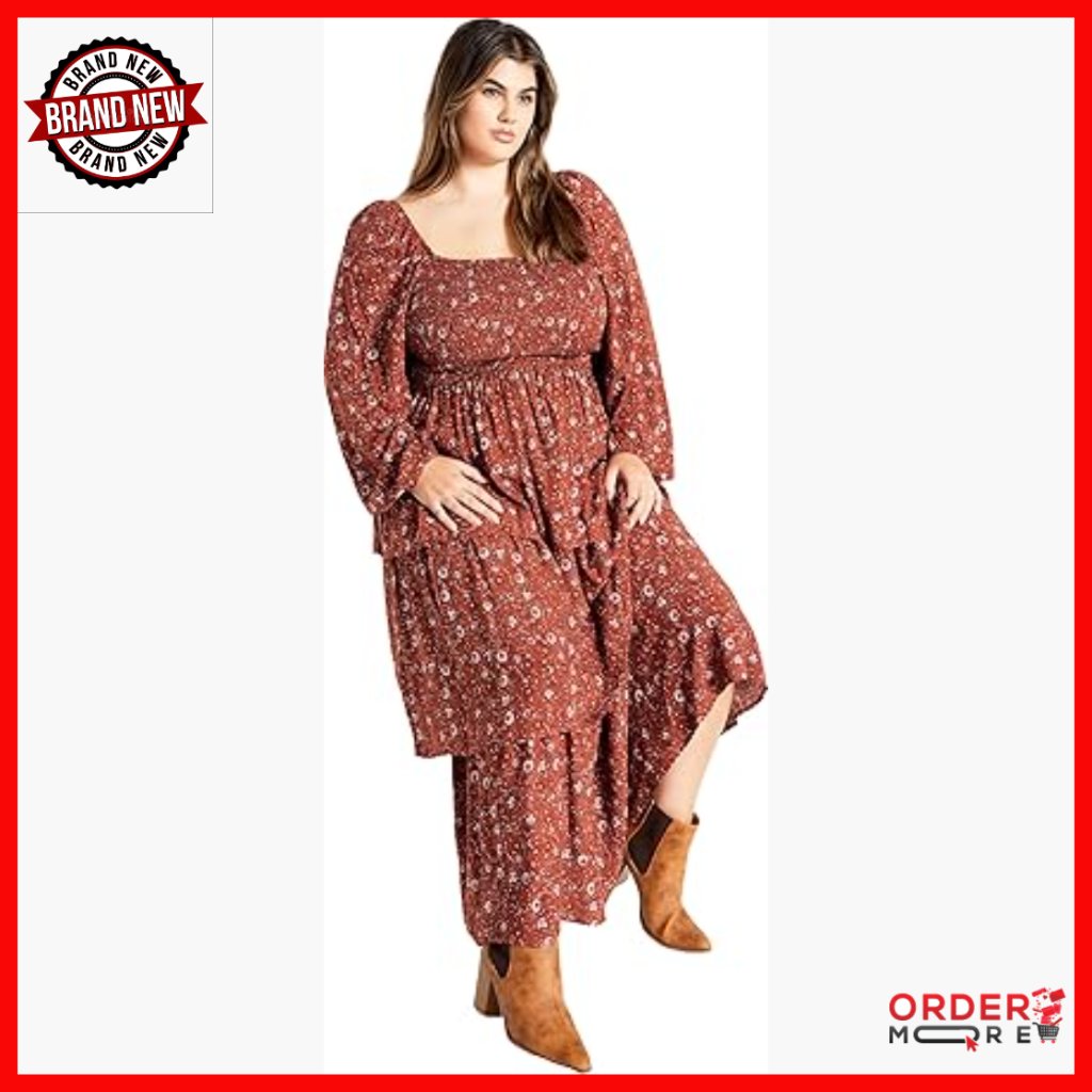Plus Size Maxi Dress With Elastic Waist Tiered Skirt Square Neck